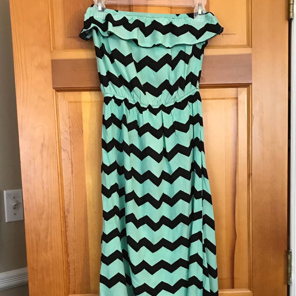 Teal Chevron Sleeveless Hi-Low Maxi Dress